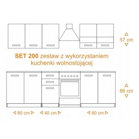 TOP E SHOP KUCHNIA SET 2M BIAŁY MAT, BLAT ARTISAN