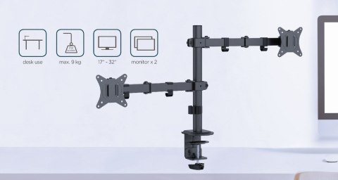 GEMBIRD GEMBIRD BIURKOWE REGULOWANE RAMIĘ/UCHWYT NA 2 MONITORY 17-32, VESA 100X100MM, DO 9 KG