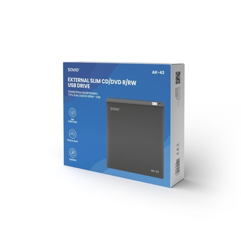 SAVIO SAVIO NAGRYWARKA ZEWNĘTRZNA TYPU SLIM CD/DVD R/RW - USB 2.0 AK-43 SAVIO SAVIO NAGRYWARKA ZEWNĘTRZNA TYPU SLIM CD/DVD R/RW - USB 2.0 AK-43