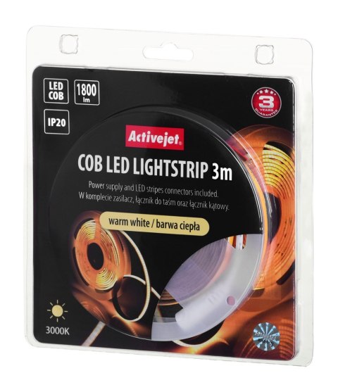 Activejet Taśma LED COB 3m z zasilaczem barwa ciepła IP20