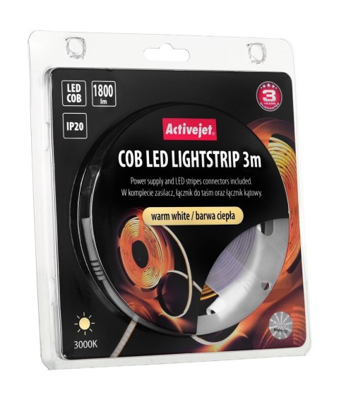 Activejet Taśma LED COB 3m z zasilaczem barwa ciepła IP20