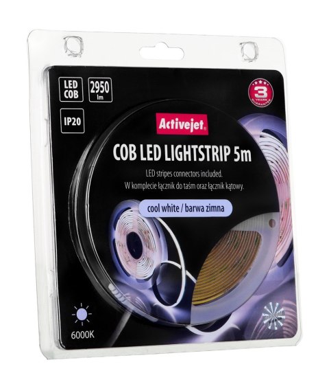 Activejet Taśma LED COB 5m barwa zimna IP20