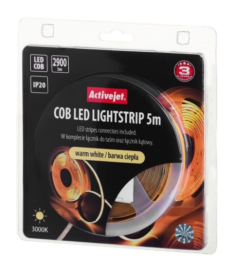 Activejet Taśma LED COB 5m barwa ciepła IP20