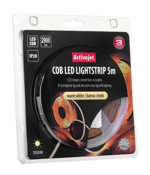 Activejet Taśma LED COB 5m barwa ciepła IP20