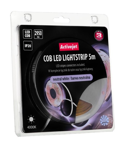 Activejet Taśma LED COB 5m barwa neutralna IP20