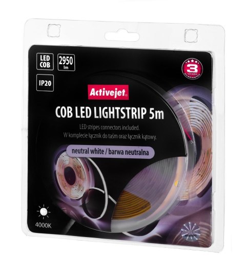 Activejet Taśma LED COB 5m barwa neutralna IP20