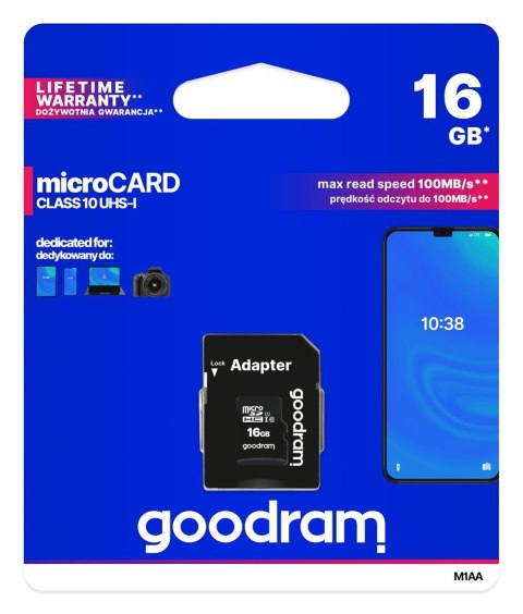 GoodRam Karta pamięci GoodRam M1AA-0160R12 (16GB; Class 10, Class U1; Adapter, Karta pamięci) GoodRam Karta pamięci GoodRam M1AA-0160R12 (16GB; Class 10, Class U1; Adapter, Karta pamięci)