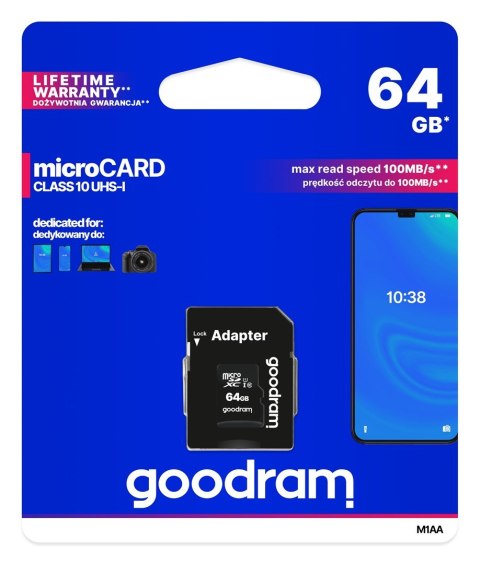 GoodRam Karta pamięci GoodRam M1AA-0640R12 (64GB; Class 10; + adapter) GoodRam Karta pamięci GoodRam M1AA-0640R12 (64GB; Class 10; + adapter)