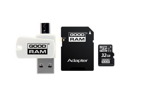 GoodRam Karta pamięci z adapterem i czytnikiem kart GoodRam All in one M1A4-0320R12 (32GB; Class 10; Adapter, Czytnik kart MicroSDHC, Ka GoodRam Karta pamięci z adapterem i czytnikiem kart GoodRam All in one M1A4-0320R12 (32GB; Class 10; Adapter, Czytnik kart MicroSDHC, Ka