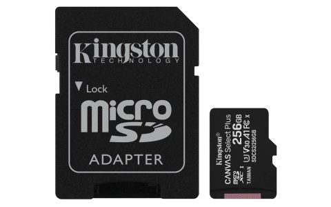 Kingston Karta pamięci z adapterem Kingston Canvas Select Plus SDCS2/256GB (256GB; Class 10, Class U1, V30; + adapter)