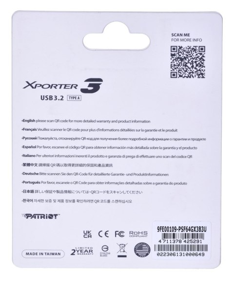 Patriot Memory PARTIOT FLASHDRIVE Xporter 3 64GB Type A USB3.2