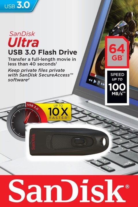 SanDisk Pendrive SanDisk Cruzer Ultra SDCZ48-064G-U46 (64GB; USB 3.0; kolor czarny)