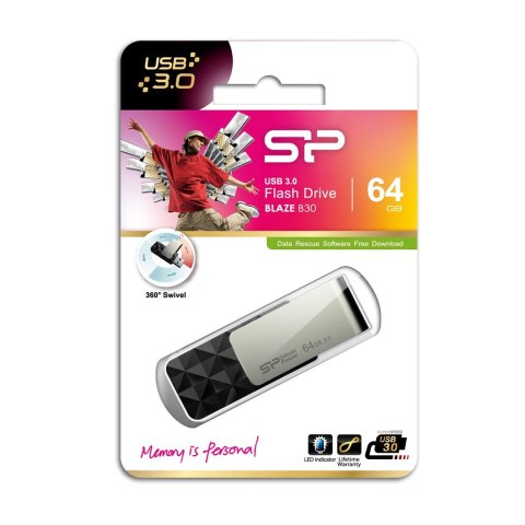 Silicon Power Pendrive Silicon Power Blaze B30 64GB USB 3.1 kolor czarny (SP064GBUF3B30V1K)