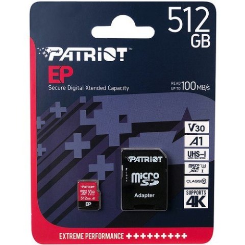 Patriot Memory Karta pamięci z adapterem Patriot Memory EP Pro PEF512GEP31MCX (512GB; Class 10, Class A1, Class U3, V30; Adapter, Karta pamięci