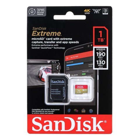 SanDisk KARTA PAMIĘCI SANDISK EXTREME microSDXC 1 TB 190/130 MB/s A2 C10 V30 UHS-I U3 SanDisk KARTA PAMIĘCI SANDISK EXTREME microSDXC 1 TB 190/130 MB/s A2 C10 V30 UHS-I U3