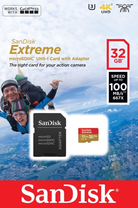 SanDisk Karta pamięci SanDisk Extreme SDSQXAF-032G-GN6AA (32GB; Class U3; Adapter, Karta pamięci) SanDisk Karta pamięci SanDisk Extreme SDSQXAF-032G-GN6AA (32GB; Class U3; Adapter, Karta pamięci)