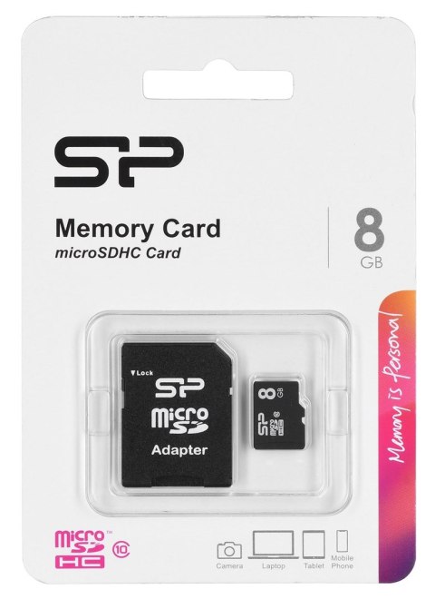 Silicon Power Karta pamięci Silicon Power microSDHC 8GB Class 10 + ADAPTER microSD-SD (SP008GBSTH010V10SP)