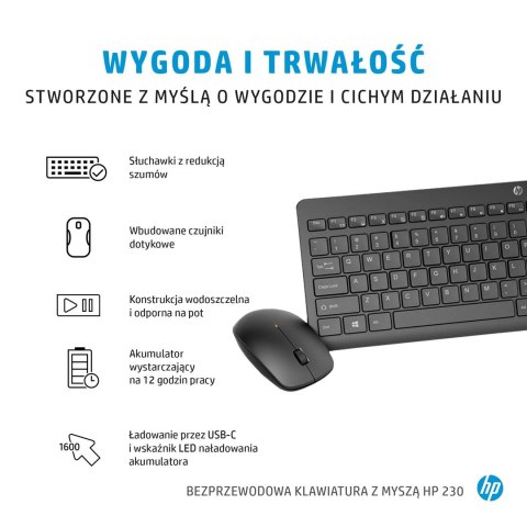 Hewlett-Packard Zestaw klawiatura + mysz HP 230 Wireless Mouse and Keyboard Combo bezprzewodowe białe 3L1F0AA Hewlett-Packard Zestaw klawiatura + mysz HP 230 Wireless Mouse and Keyboard Combo bezprzewodowe białe 3L1F0AA
