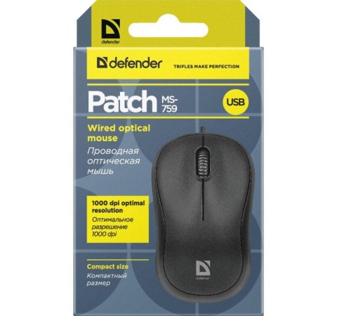 Defender DEFENDER MYSZ PATCH MS-759 OPTICAL 1000DPI 3P CZARNA 52759 Defender DEFENDER MYSZ PATCH MS-759 OPTICAL 1000DPI 3P CZARNA 52759