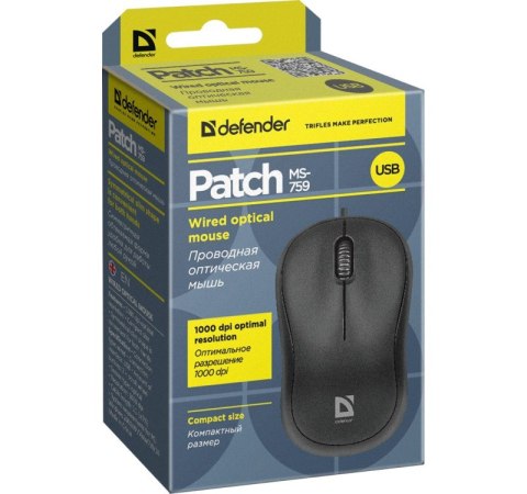 Defender DEFENDER MYSZ PATCH MS-759 OPTICAL 1000DPI 3P CZARNA 52759 Defender DEFENDER MYSZ PATCH MS-759 OPTICAL 1000DPI 3P CZARNA 52759