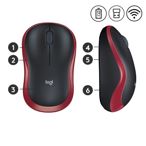 Logitech Mysz Logitech M185 910-002240 (optyczna; 1000 DPI; kolor czerwony) Logitech Mysz Logitech M185 910-002240 (optyczna; 1000 DPI; kolor czerwony)