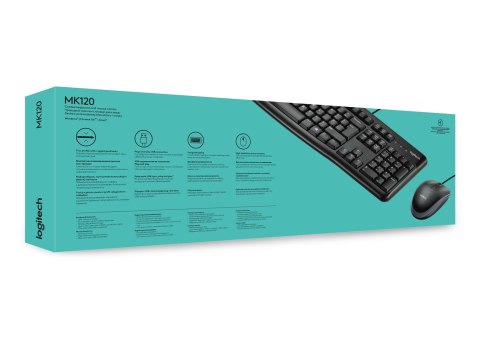 Logitech Zestaw klawiatura + mysz Logitech MK120 920-002562 (membranowa; USB 2.0; (US); kolor czarny; optyczna; 1000 DPI) Logitech Zestaw klawiatura + mysz Logitech MK120 920-002562 (membranowa; USB 2.0; (US); kolor czarny; optyczna; 1000 DPI)
