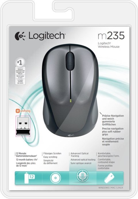 Logitech Mysz Logitech M235 910-002201 (optyczna; 800 DPI; kolor szary) Logitech Mysz Logitech M235 910-002201 (optyczna; 800 DPI; kolor szary)