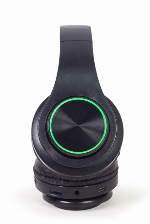 GEMBIRD GEMBIRD SŁUCHAWKI STEREOFONICZNE LED BLUETOOTH CZARNE + MIKROFON + REGULACJA