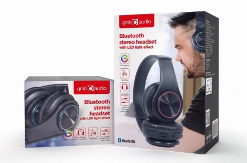 GEMBIRD GEMBIRD SŁUCHAWKI STEREOFONICZNE LED BLUETOOTH CZARNE + MIKROFON + REGULACJA