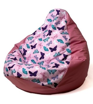 Go Gift Pufa worek sako GRUSZA DRUK ciemny róż-motyle XL 130x90