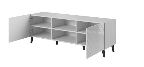 Cama MEBLE Szafka RTV ABETO 150x42x52 biały/biały połysk