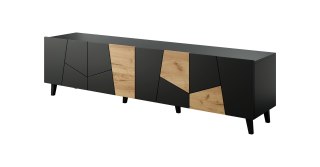 Cama MEBLE Szafka RTV ETNA 200x42x52 czarny mat + dąb craft