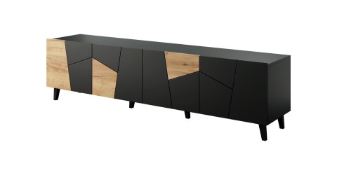Cama MEBLE Szafka RTV ETNA 200x42x52 czarny mat + dąb craft