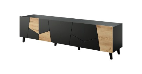 Cama MEBLE Szafka RTV ETNA 200x42x52 czarny mat + dąb craft