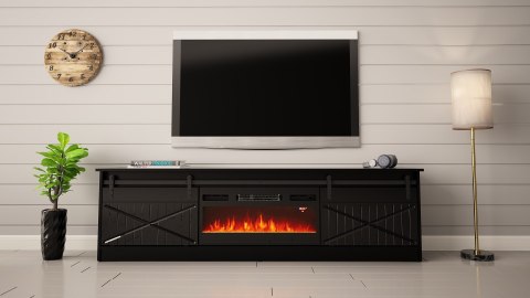 Cama MEBLE Szafka RTV GRANERO+kominek 200x56,7x35 czarny/czarny poł