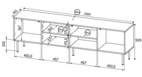 Cama MEBLE Szafka RTV HOLE 190x40,5xH59,5 czarny mat