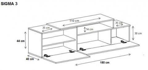 Cama MEBLE Szafka RTV SIGMA3 180 biały/biały połysk + czarny