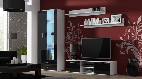 Cama MEBLE Szafka RTV SOHO 140 biały/ czarny połysk