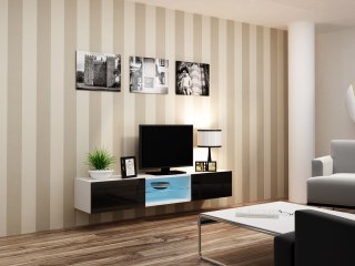 Cama MEBLE Szafka RTV VIGO GLASS 30/180/40 biały/czarny połysk