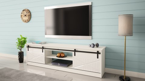 Cama MEBLE Szafka RTV GRANERO 200x56,7x35 biały/biały połysk