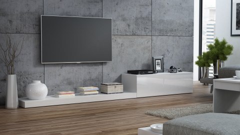 Cama MEBLE Szafka RTV LIFE 300/42/35 biały/ biały połysk