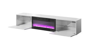 Cama MEBLE Szafka RTV SLIDE 200K z kominkiem elektrycznym 200x40xH37 cała w białym połysku