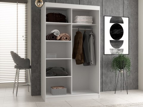 TOP E SHOP Szafa z drzwiami przesuwnymi i ozdobnymi szprosami IGA 120x61xH200 biel TOP E SHOP Szafa z drzwiami przesuwnymi i ozdobnymi szprosami IGA 120x61xH200 biel