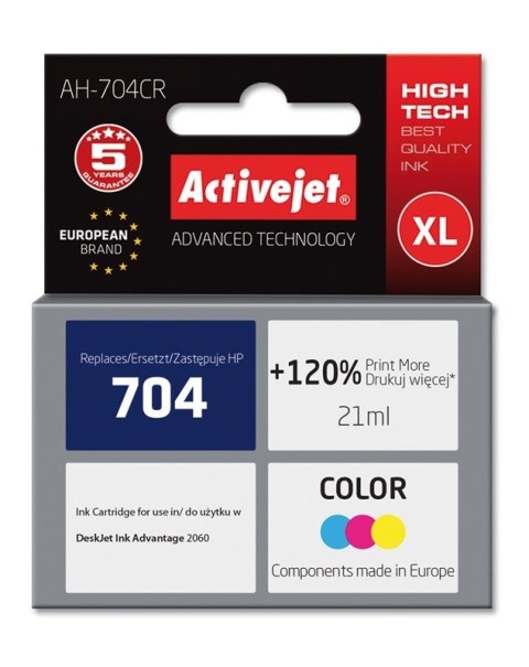 Activejet Activejet AH-704CR Tusz (zamiennik HP 704 CN693AE; Premium; 21 ml; kolor) Activejet Activejet AH-704CR Tusz (zamiennik HP 704 CN693AE; Premium; 21 ml; kolor)