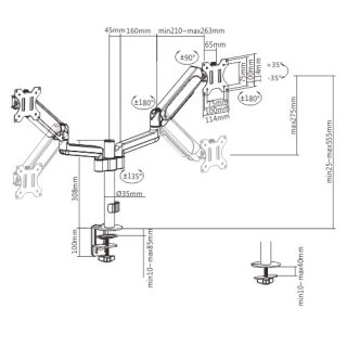 GEMBIRD GEMBIRD BIURKOWE REGULOWANE RAMIĘ/UCHWYT NA 2 MONITORY 17-32, 100X100MM, DO 9 KG