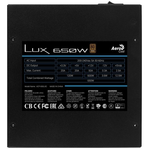 Aerocool ZASILACZ AEROCOOL PGS LUX 650W 80+ Bronze Aerocool ZASILACZ AEROCOOL PGS LUX 650W 80+ Bronze