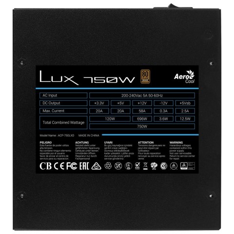 Aerocool ZASILACZ AEROCOOL PGS LUX 750W 80+ Bronze Aerocool ZASILACZ AEROCOOL PGS LUX 750W 80+ Bronze