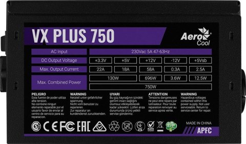 Aerocool ZASILACZ AEROCOOL PGS VX-750PLUS 750W 80+ BOX Aerocool ZASILACZ AEROCOOL PGS VX-750PLUS 750W 80+ BOX