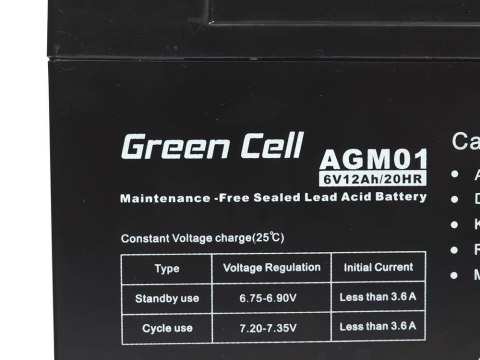 Green Cell GREEN CELL AKUMULATOR ŻELOWY AGM01 6V 12AH Green Cell GREEN CELL AKUMULATOR ŻELOWY AGM01 6V 12AH