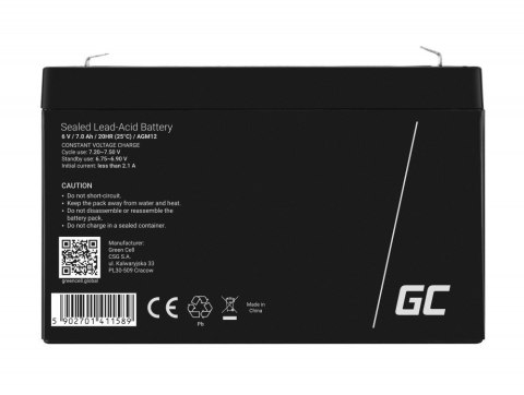 Green Cell GREEN CELL AKUMULATOR ŻELOWY AGM12 6V 7AH